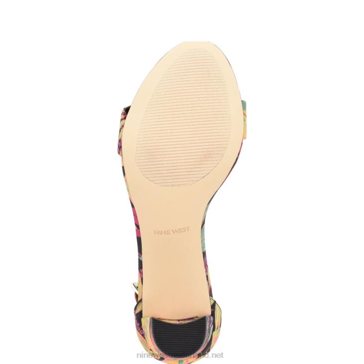 pruce sandalen met enkelbandje en blokhak Nine West 62LB182 zwarte multi bloemen
