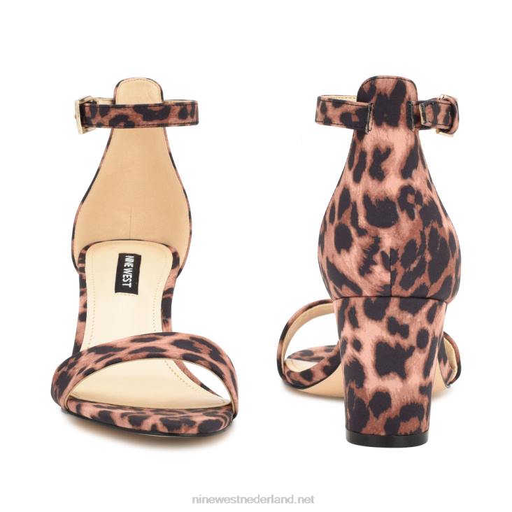 pruce sandalen met enkelbandje en blokhak Nine West 62LB2140 bruin luipaard