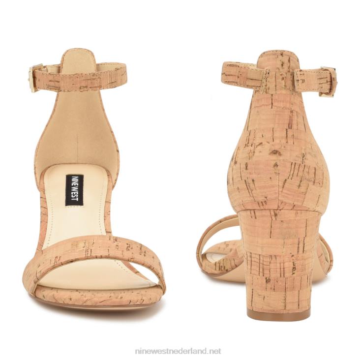 pruce sandalen met enkelbandje en blokhak Nine West 62LB334 natuurlijke kurk