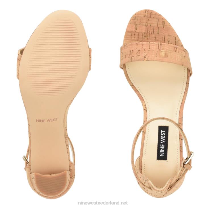 pruce sandalen met enkelbandje en blokhak Nine West 62LB334 natuurlijke kurk