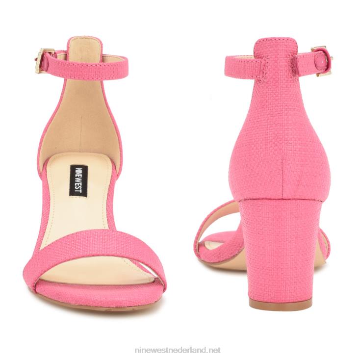 pruce sandalen met enkelbandje en blokhak Nine West 62LB335 roze raffia