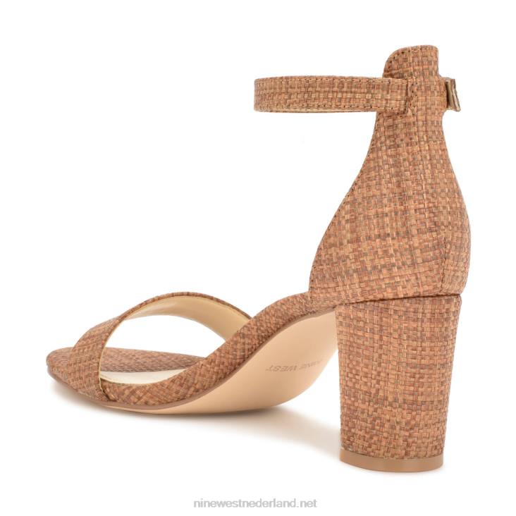 pruce sandalen met enkelbandje en blokhak Nine West 62LB336 bruine raffia