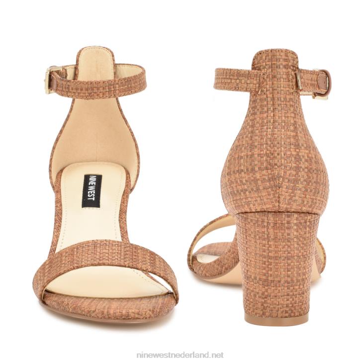 pruce sandalen met enkelbandje en blokhak Nine West 62LB336 bruine raffia