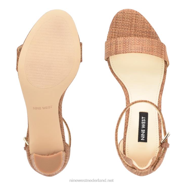 pruce sandalen met enkelbandje en blokhak Nine West 62LB336 bruine raffia