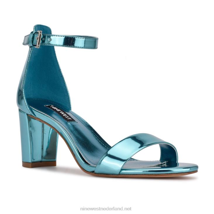 pruce sandalen met enkelbandje en blokhak Nine West 62LB528 blauwe spiegel metallic