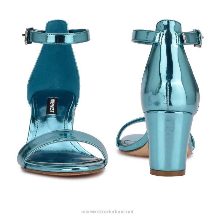 pruce sandalen met enkelbandje en blokhak Nine West 62LB528 blauwe spiegel metallic