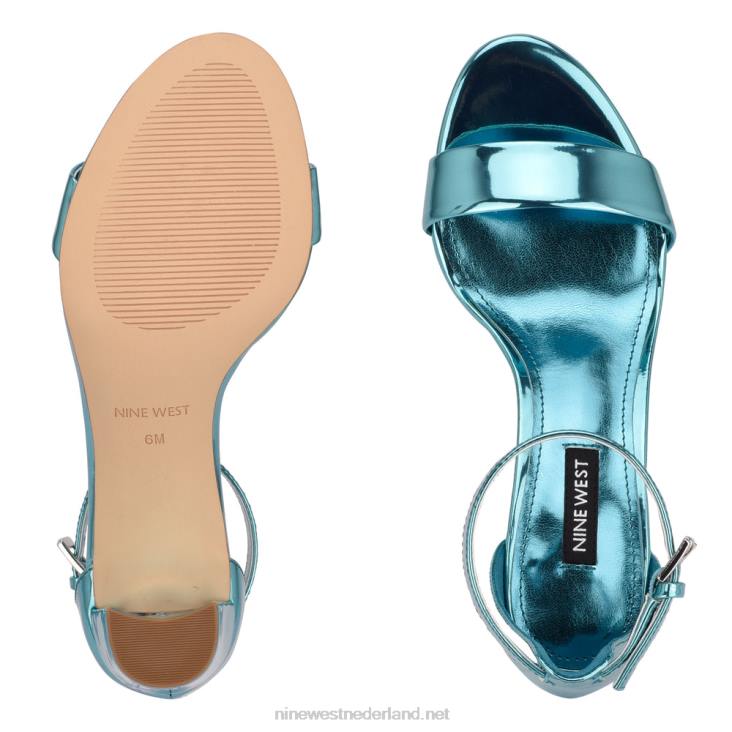 pruce sandalen met enkelbandje en blokhak Nine West 62LB528 blauwe spiegel metallic
