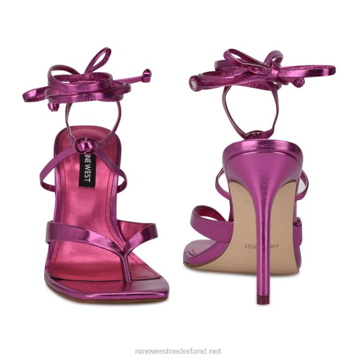 terrien sandalen met enkelbandjes en hak Nine West 62LB1998 donkerroze metallic