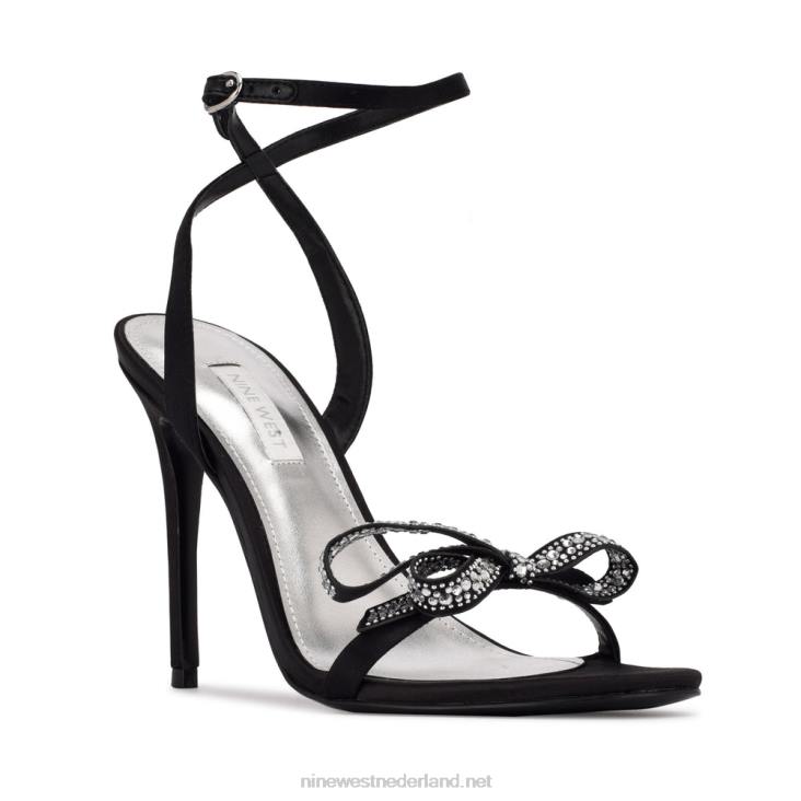 trouwen met sandalen met strikhak Nine West 62LB421 zwart satijn kristal