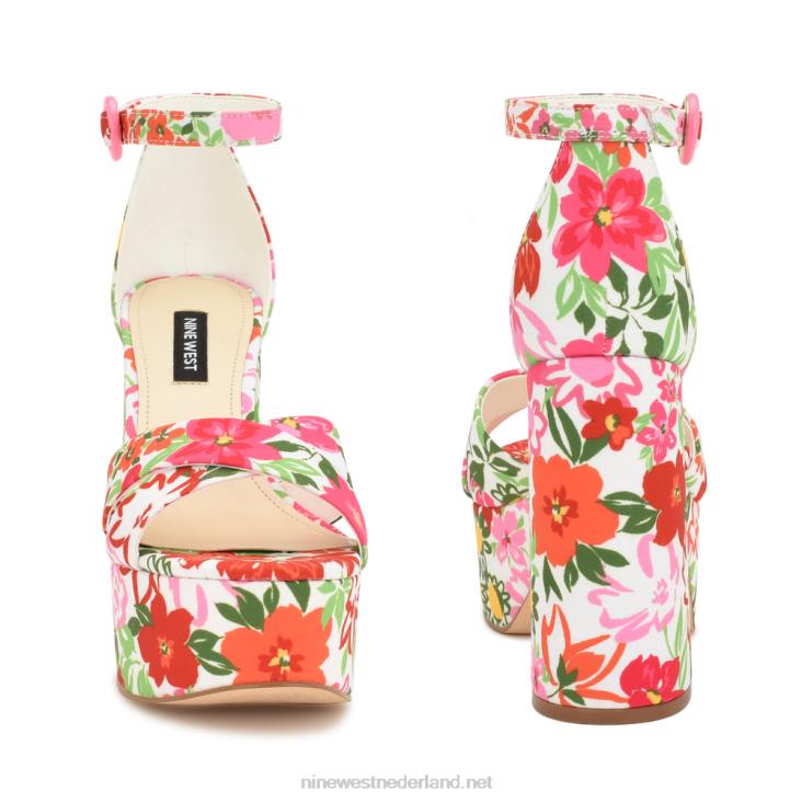willie platform sandalen Nine West 62LB305 witte multi bloemen