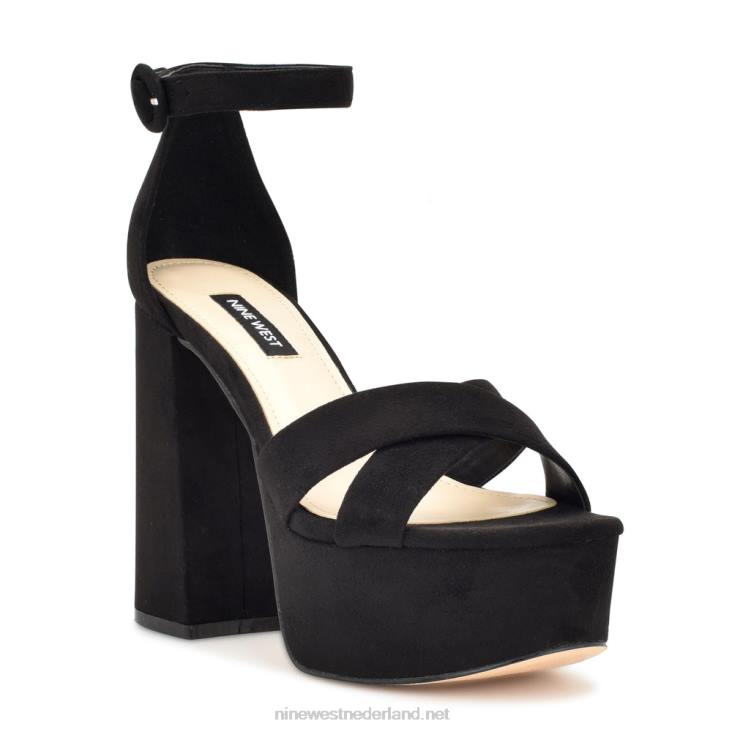 willie platform sandalen Nine West 62LB309 zwart suède