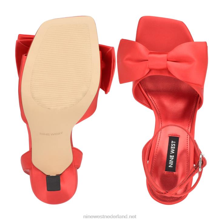 yaway sandalen met enkelbandjes en hakken Nine West 62LB268 rood satijn