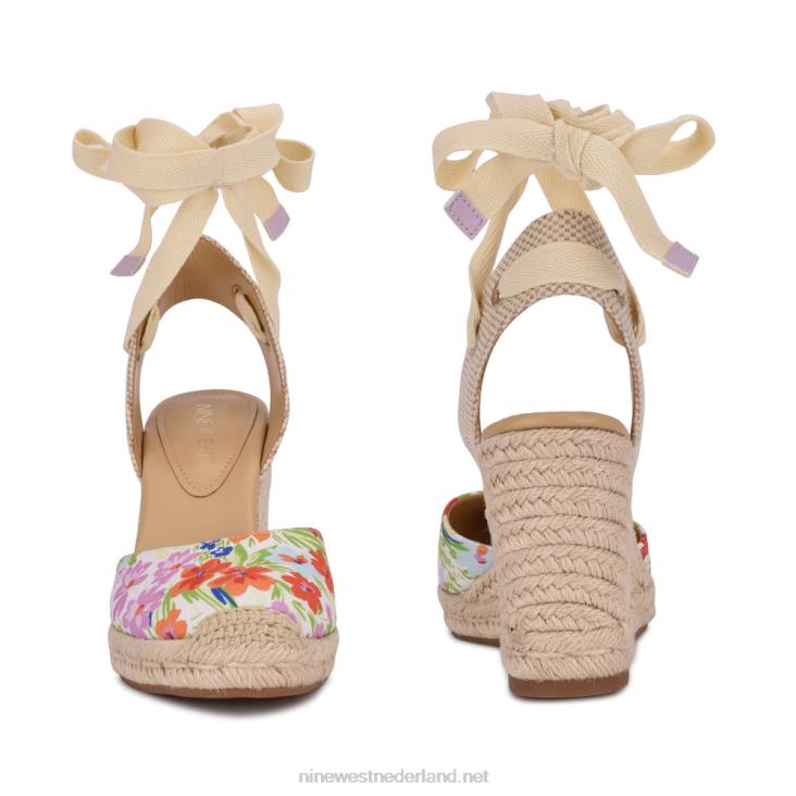 espadrillesandalen met sleehak en enkelband van friend Nine West 62LB842 witte bloemen