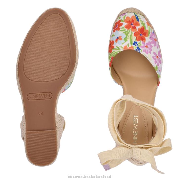 espadrillesandalen met sleehak en enkelband van friend Nine West 62LB842 witte bloemen