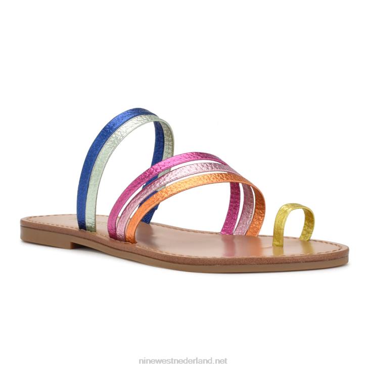 cins toe ring platte sandaaltjes met bandjes Nine West 62LB802 meerkleurig metaal
