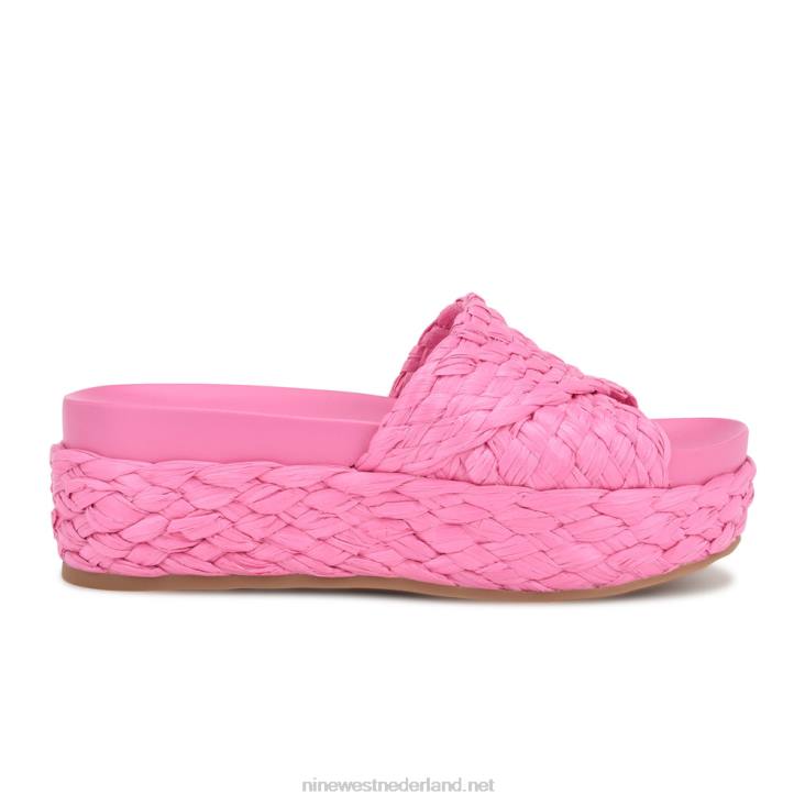 canni espadrillesandalen met glijbaan Nine West 62LB646 roze raffia