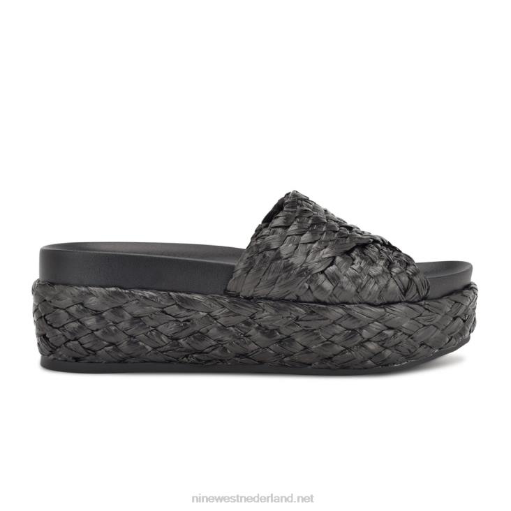 canni espadrillesandalen met glijbaan Nine West 62LB649 zwarte raffia