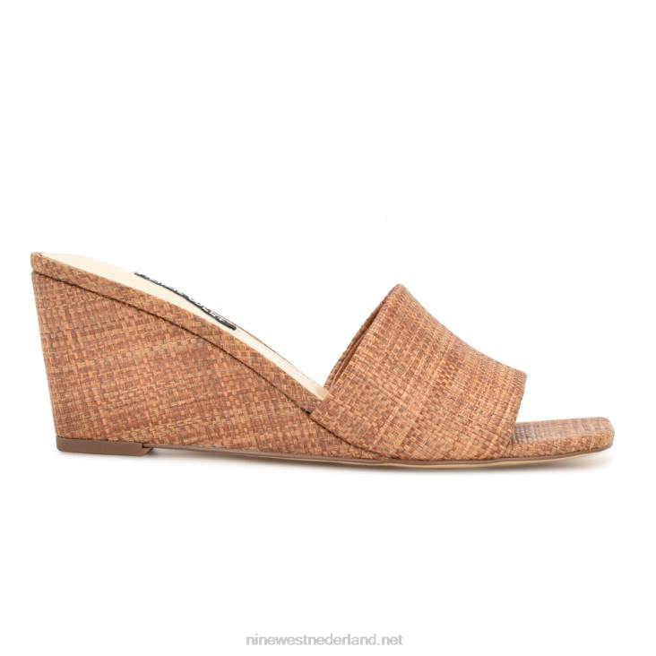 kerina sandalen met sleehak Nine West 62LB657 bruine raffia